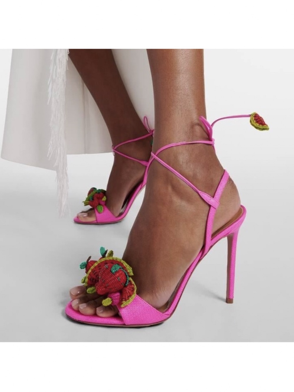 New AQUAZZURA Strawberry Punch embellished raffia sandals 41 $1,150 - Picture 2 of 12